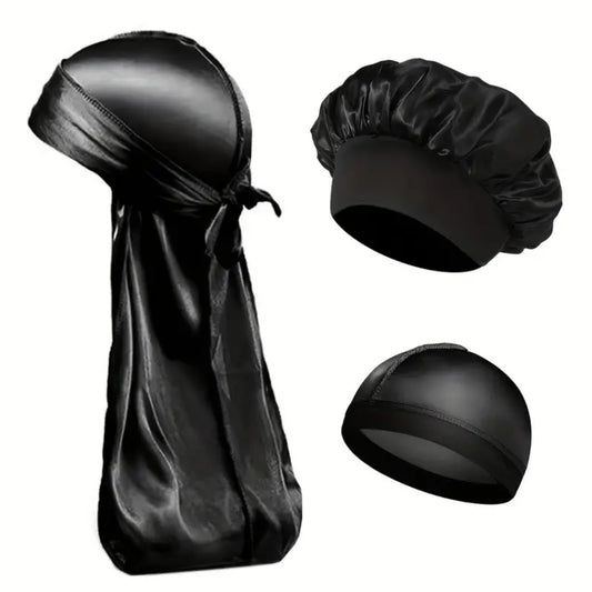 DeluxeByKo 3-Piece Bundle: Durag, Bonnet & Wave Cap